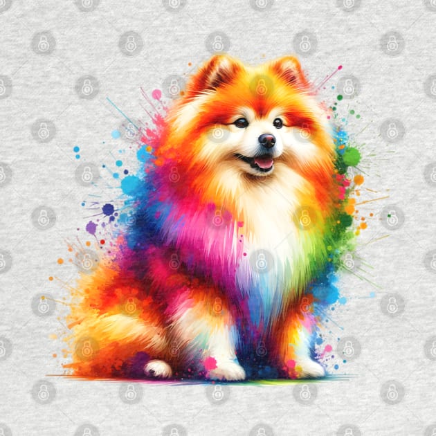 Vibrant Japanese Spitz in Abstract Splash Art Style by ArtRUs